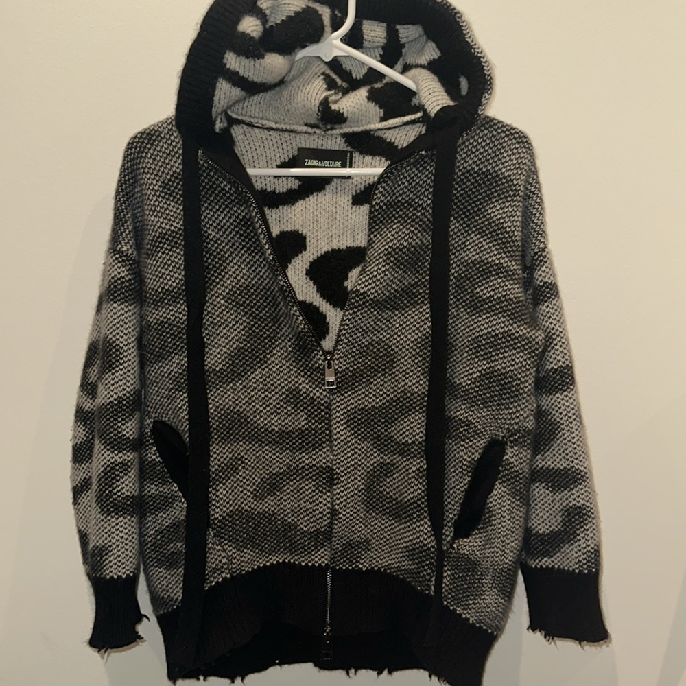 Zadig & Voltaire Black and Gray Zip Hoodie Cardigan